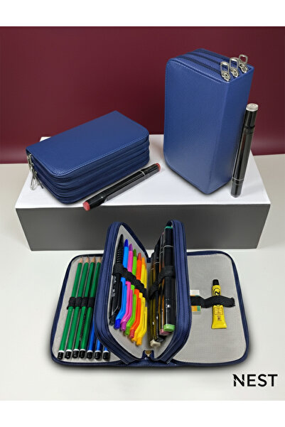 Nest Life Sunii Leather Navy Blue 3 Zipper Pen Holder, Wallet, Women's Wallet