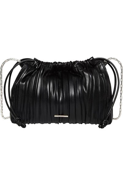 Calvin Klein Drawstring Plisse Women's Black Shoulder Bag Lv04F3076G-Ub1