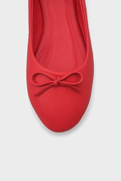Capone Outfitters Genuine Leather Bow Round Toe Red Women's Ballerinas