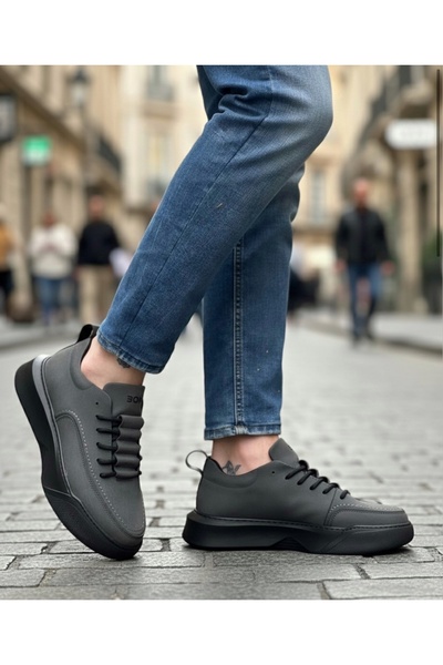 BOA BA0332 Чоловічі спортивні черевики з високою підошвою, з шнурівкою та візерунком у вигляді сходів, з димчастою шкірою