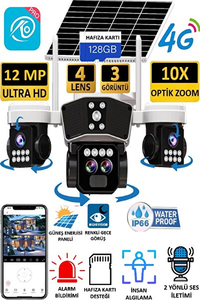 VİVATECH O-Kam 9095 128GB 12MP 10X Zoom 4 Lens 3 Ekran UltraHD 4G İnsan Takib...