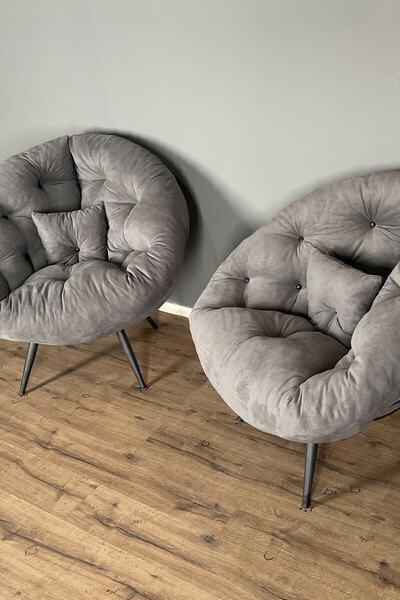 Berta Concept Hera 2'li Berjer Koltuk & Yatak Olabilen Minder Füme