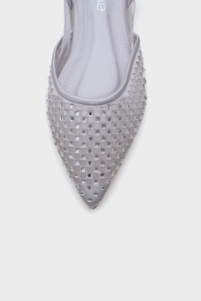 Capone Outfitters Pointed Toe Stoned Satin Ballerinas