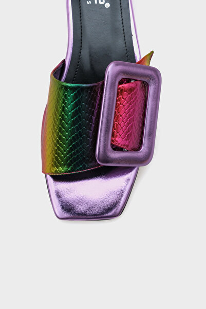 Capone Outfitters Malia Short Heeled Buckle Patent Leather Crocodile Women's Slippers