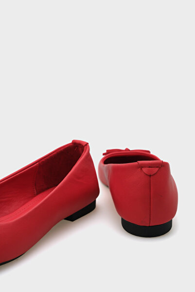 Capone Outfitters Genuine Leather Bow Round Toe Red Women's Ballerinas