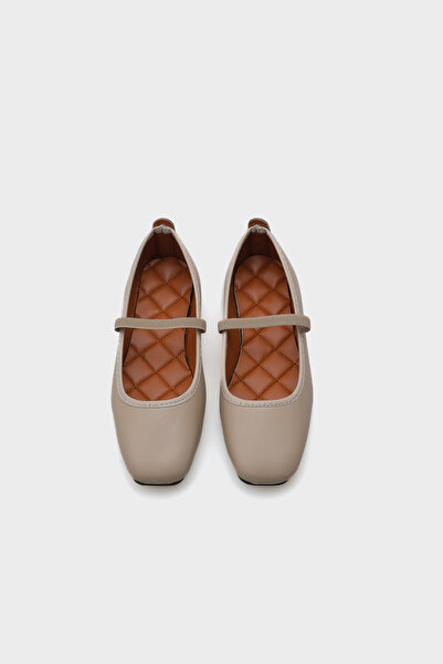 Capone Outfitters Γυναικείες Μπαλαρίνες Ματ Μπεζ - Σχέδιο με Ζώνες