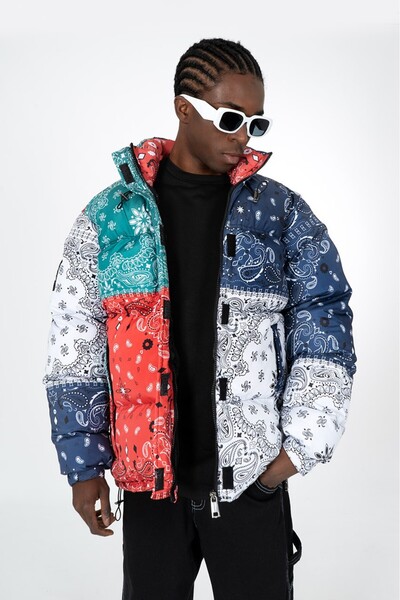 No Future Paisley Block Men's Puffer Coat Jacket Nf0502Ks