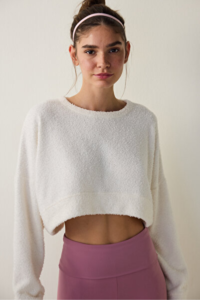 Penti Λευκό φούτερ με λαιμόκοψη oversized Crop