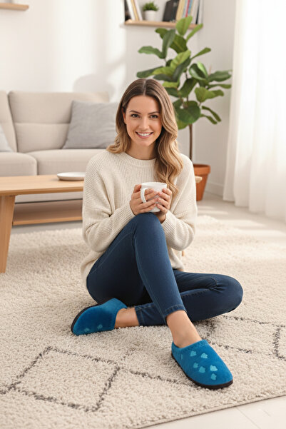 GEZER Yumuşacık İç Astarlı Nakış Motifli Kadın Terlik Kapalı Düz Tabanlı Şık Model