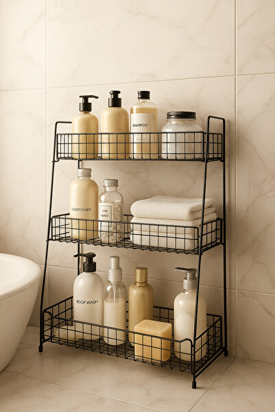 ALMUFARREJ 3 رفوف لتنظيم الحمام باللون الأسود