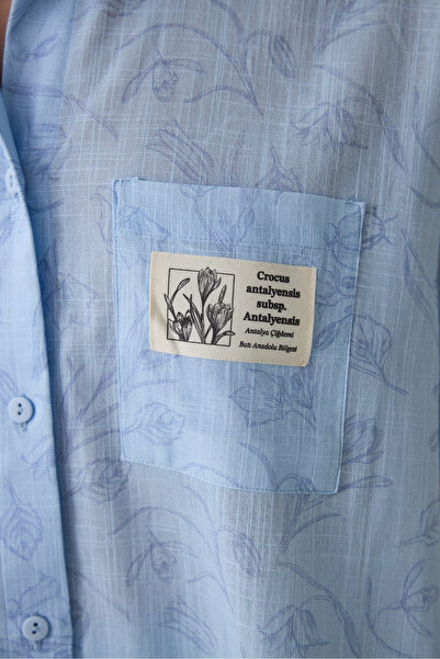 Penti Açık Mavi Antalya Çiğdemi Pamuklu Çiçekli Gömlek Şort Pijama Takımı - Inspired by Flora