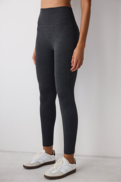 Penti Dark Gray Stitch-Free (Seamless) Corded Fabric Warm Thermal Effect High Waist Leggings