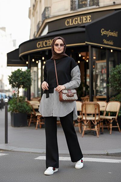 ASEL FASHİON Women's Hijab Suit Laures Shirt Double Suit Black