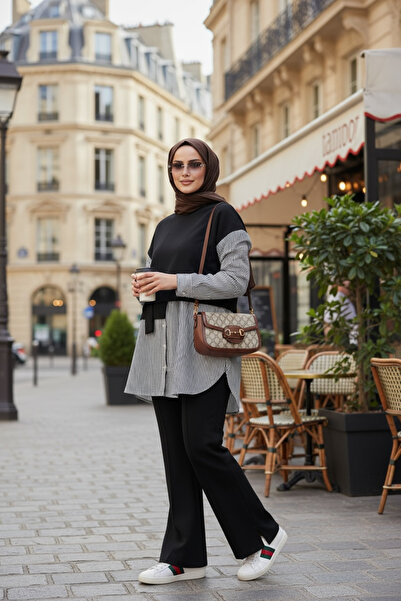 ASEL FASHİON Women's Hijab Suit Laures Shirt Double Suit Black