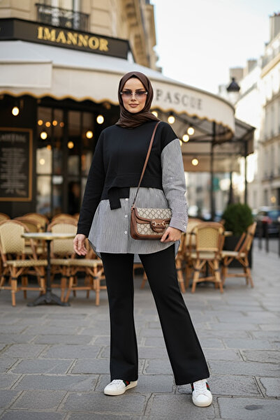 ASEL FASHİON Women's Hijab Suit Laures Shirt Double Suit Black