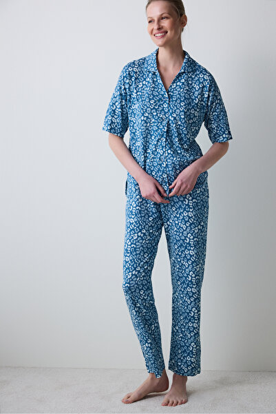 Penti Aging Collagen Leopard Shirt Pants Pajama Set