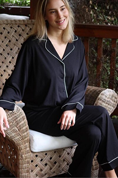 Jaya Modal Biyeli Uzun Kollu Pijama Takımı / Siyah