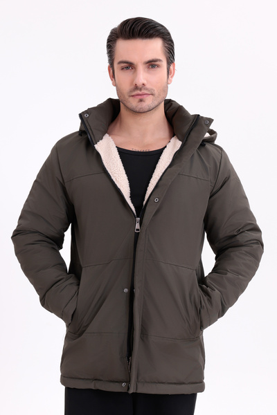 freemen Men's Khaki Fleece Fur Removable Hood Water and Windproof Hooded Winter Coat & Jacket & Parka