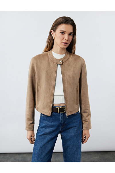 Koton Яке от изкуствен велур с вталена кройка и джоб с цип