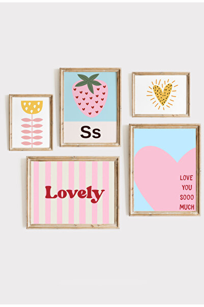 Kids Pembe Neon Genç Kız ve Bebek Odası 5'li Çerçeveli SET