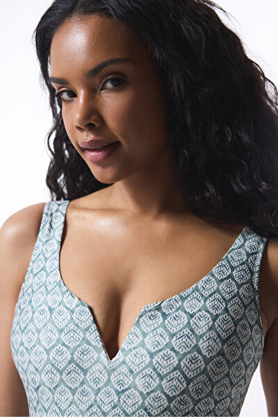 Penti Green Geometric Patterned V Swimsuit