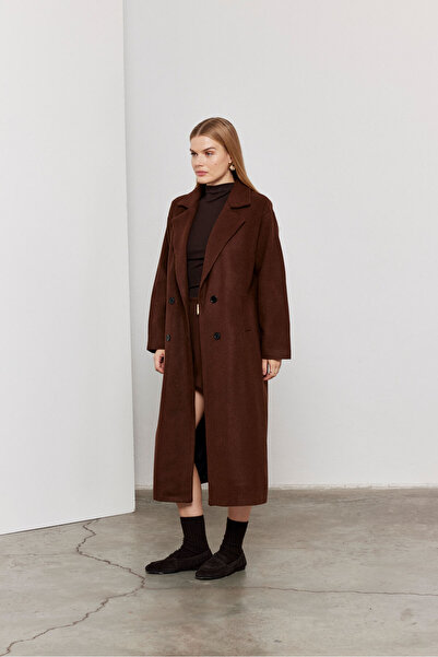 SevdeUgur Women's Long Oversized Coat Lined Brown / Sevde Ugur