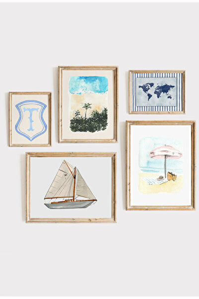 Kids Vintage Çerçeveli 5’li Marin Temalı Poster Seti (İsim Seçenekli)