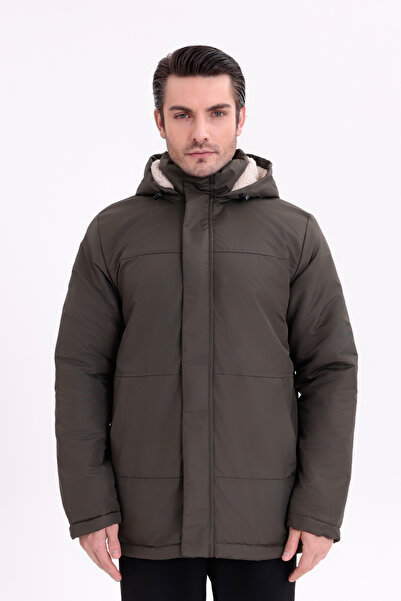 freemen Men's Khaki Fleece Fur Removable Hood Water and Windproof Hooded Winter Coat & Jacket & Parka