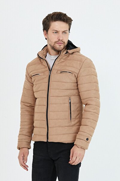 Mero Life Мъжко велурено палто Vizyon Slim Fit с качулка