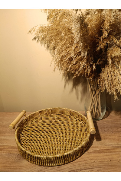 Paganca Medium Size Wicker Rattan Presentation Tray - Round Organizer