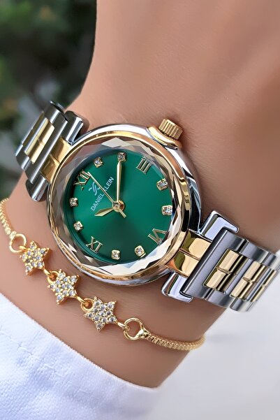 Daniel Klein New Season Women's Wristwatch Gold Silver Green Color with 2 Years Warranty and Bracelet Gift