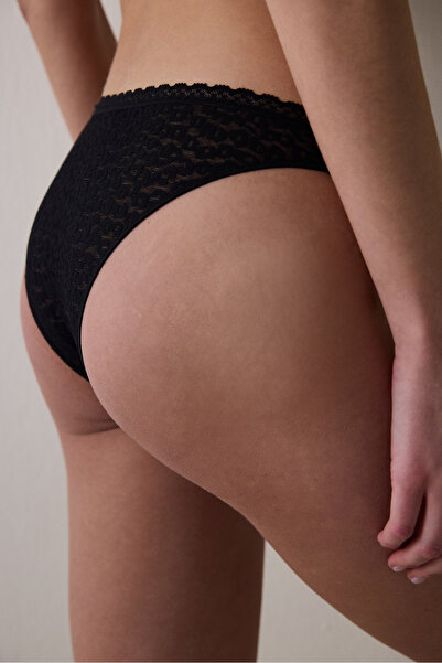 Penti Chiloți brazilian negri în formă de V din dantelă ușoară