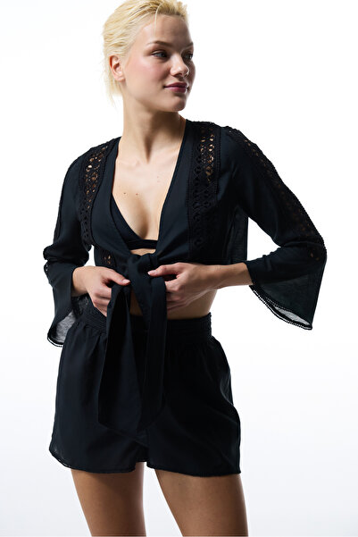 Penti Lastikli Bel Normal Siyah Kadın Şort Plwah4u425iy