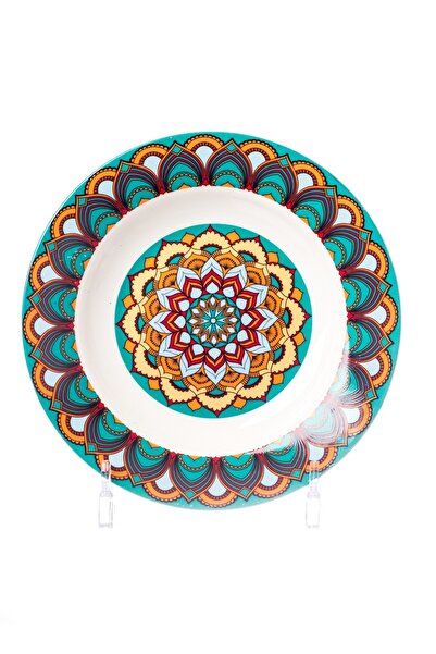 HIC deep porcelain dinner plates 4 Piece with Turquoise/Yellow 22 cm