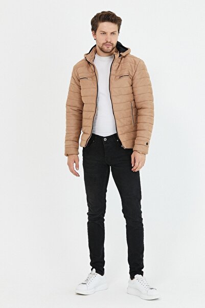 Mero Life Мъжко велурено палто Vizyon Slim Fit с качулка