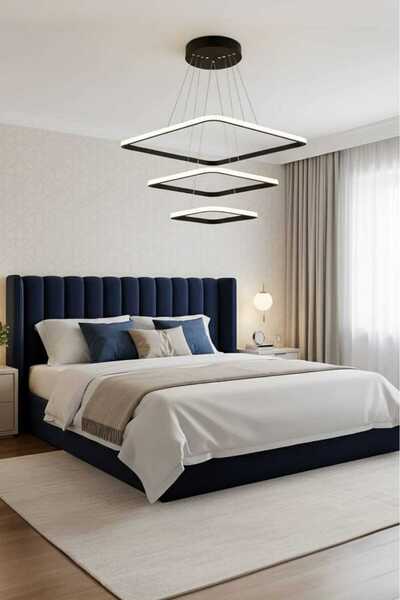 Ece Aydınlatma Frieza Kare,Siyah Kasa, 3 Led Renk Işıklı Avize (Kumandasız)