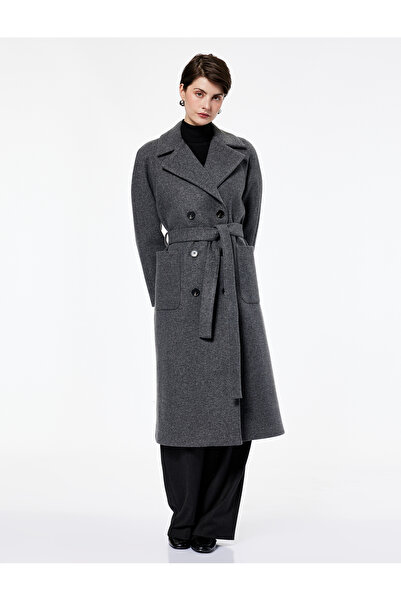 Koton Long Sleeve Pocketed Double Breasted Belted Long Cashmere Coat