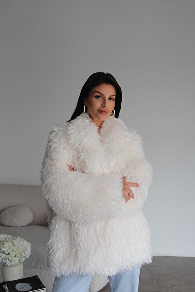 Julidress Ecru White Dense Feather Pocket Lined Premium Fur