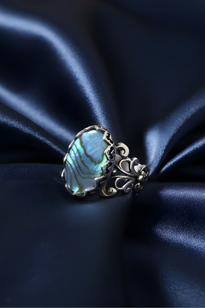 Takıdepo Rumi Model Okyanus Sedefi Taşlı El Işi Gümüş Yüzük