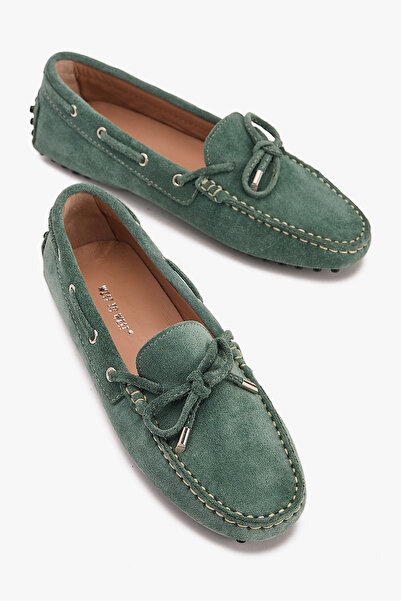 West To West Kadın Yeşil Deri Süet Loafer Ayakkabı