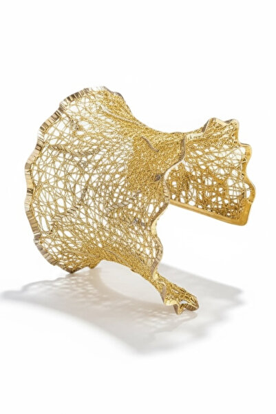 Çgk Çiğdem Gürel Kuyumculuk Kadın Altın File Desen El İşçiliği Geniş Kelepçe Tül Bilezik – Özel Tasarım