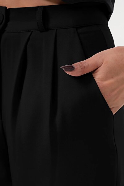 LOU MODA Kadınların Elastik Bel Bandı ile Yüksek Bel Geniş Bacaklı Pantolonları - Bol Kesim,