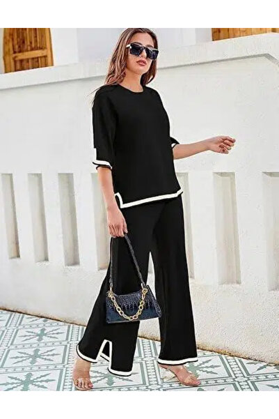 fulina Women Sweater Set 2 Piece Outfits Short Sleeve Knit Pullover Tops High Waist Wide Leg Pants Sets