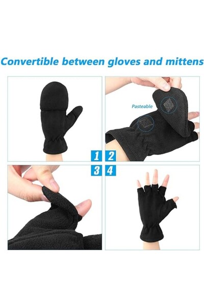 fulina Winter Convertible Gloves, Winter Gloves Fingerless, Warm for Winter Running(M,Black)