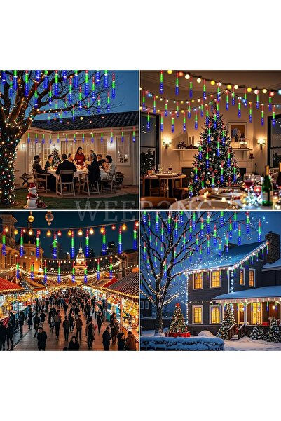 fulina Meteor Shower Lights Falling Rain Drop Christmas Icicle Cascading Lights for Xmas Halloween