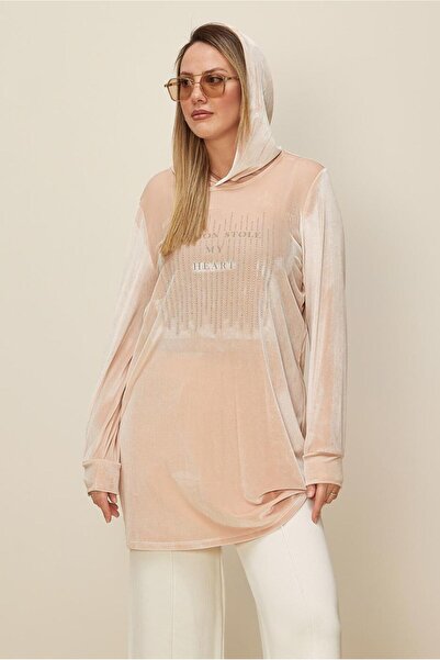 Alvina Velvet Tracksuit Tunic - Stone Detailed, Model 43451