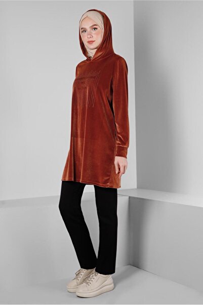 Alvina Velvet Tracksuit Tunic - Stone Detailed, Model 43451