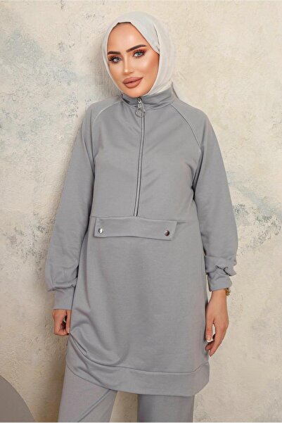 TRENDTESETTÜR WOMEN'S GREY ZIPPERED DOUBLE PANT SUIT T 8143