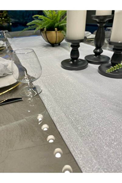 Decamor home Silver Glitter Linen Textured White Carefree Long Runner