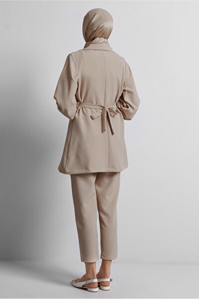 TRENDTESETTÜR Women's Beige Belted Trousers Suit t 5816